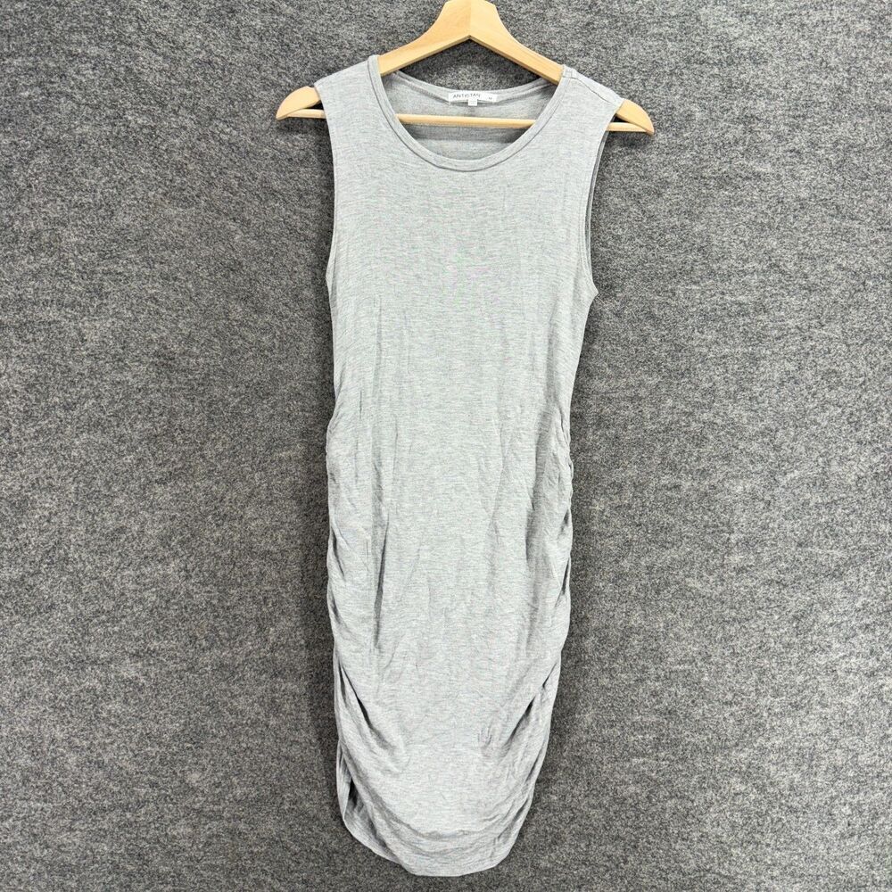 Antistar Dress Women M Medium Gray Shift Midi Sleeveless Stretch Round Neck
